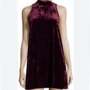 Arizona Jean Co. Festive Burgundy Crush Velvet High-Neck L Sleeveless Mini Dress